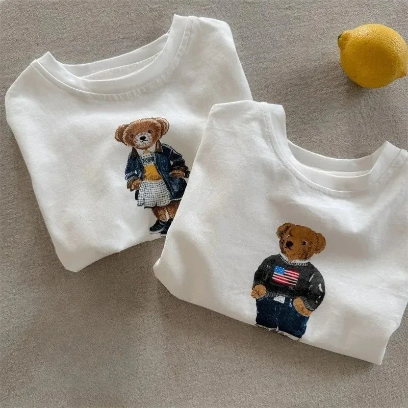 Baby Products Teddy Bear - 2026年新作、夏用、男の子・女の子向け、砂糖入り、子供用Tシャツ、かわいいテディベア柄、半袖。