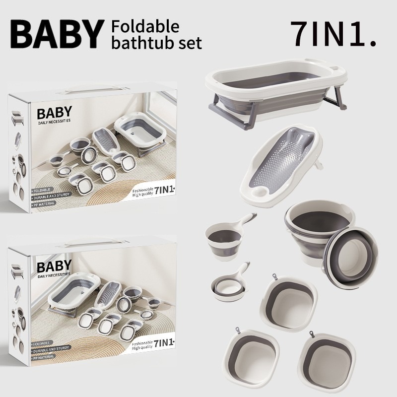 Baby Products Newborn - 4/7ピース折りたたみ式ベビーバスセット（温度計付き）ベビーバス、新生児～幼児（0～24ヶ月）用スリング付き