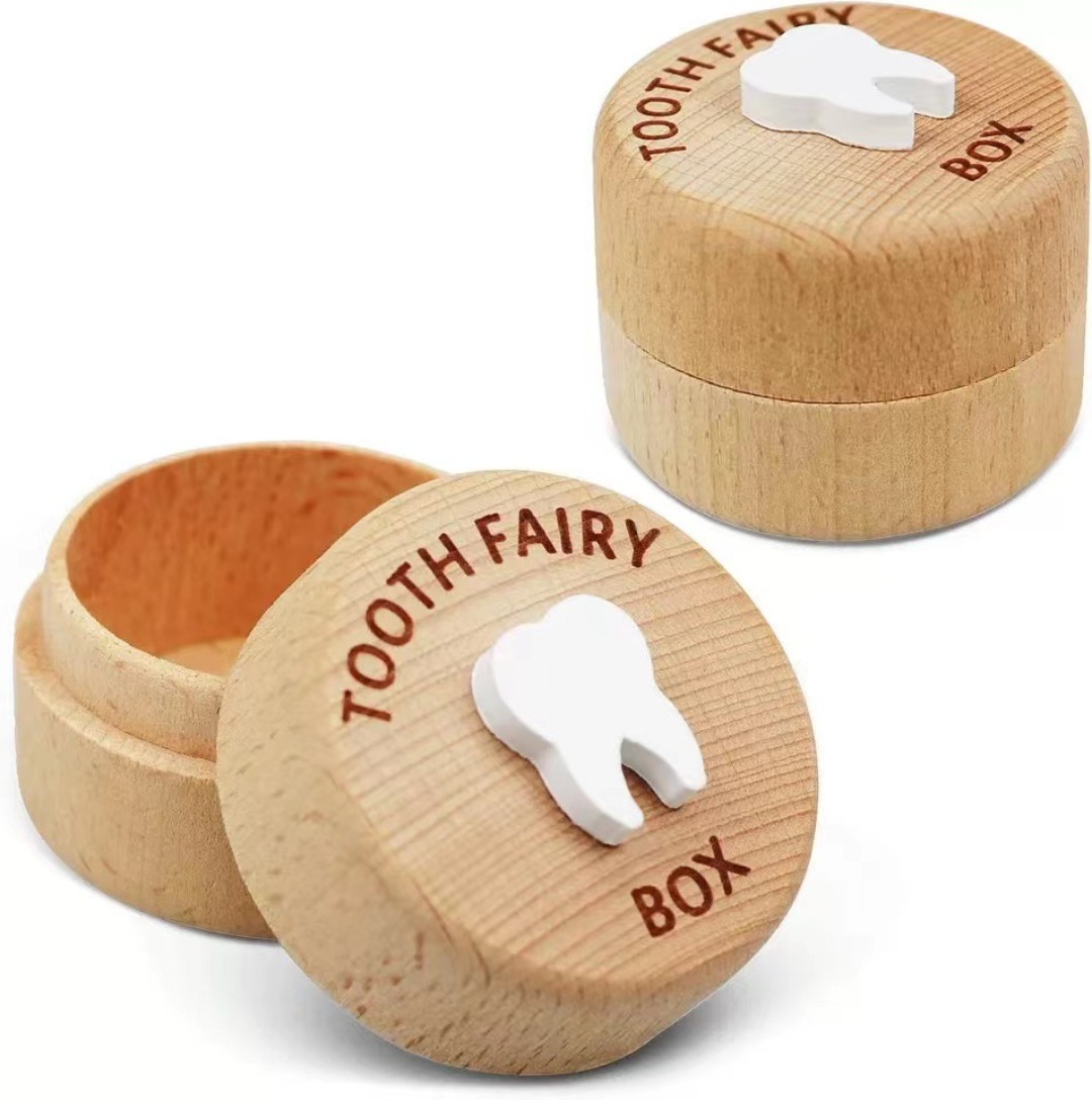 Baby Products Storage Box - 木製乳歯保管ボックス 丸型 クリエイティブ ミルクティース ホーム歯コレクターケース 男の子