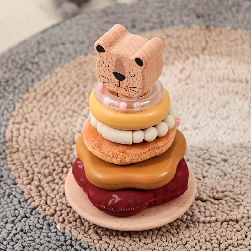 Baby Products Newborn - 0-12 ヶ月綿ガラガラおもちゃ子供のための感覚玩具ベビーポールスタッキングおもちゃ木製漫画ライオンモンテッソーリ建物ゲームギフト